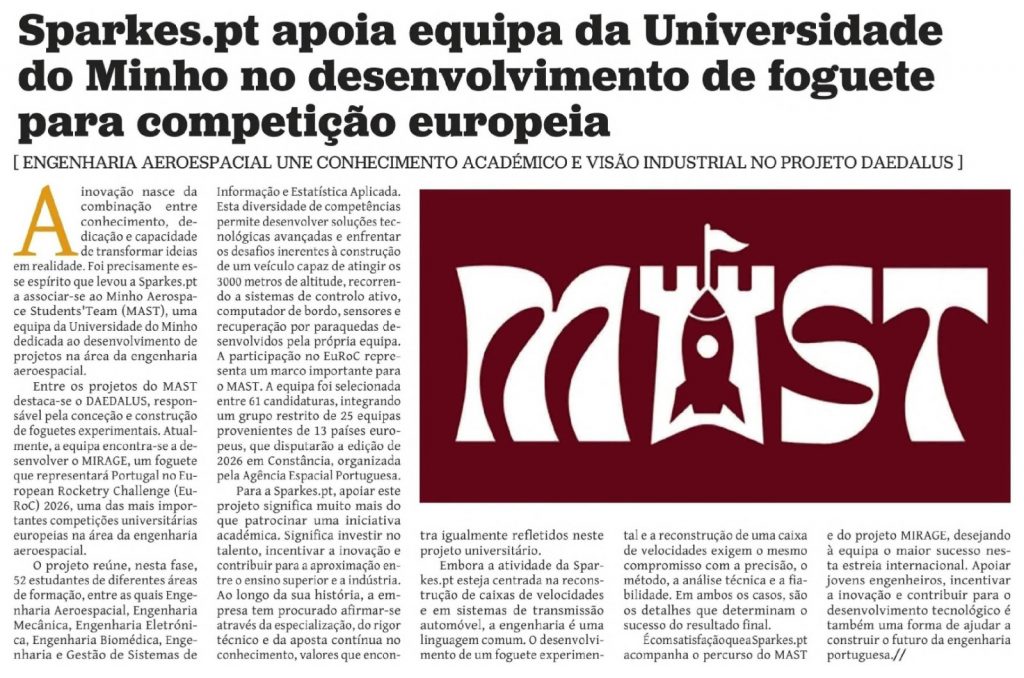 Sparkes.pt apoia MAST no desenvolvimento de foguete